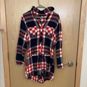Plaid Button-Up Dress with Hood